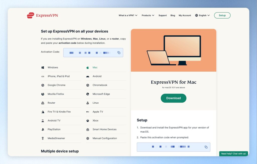 點擊右上角「Setup」，進入 ExpressVpn Set up 畫面