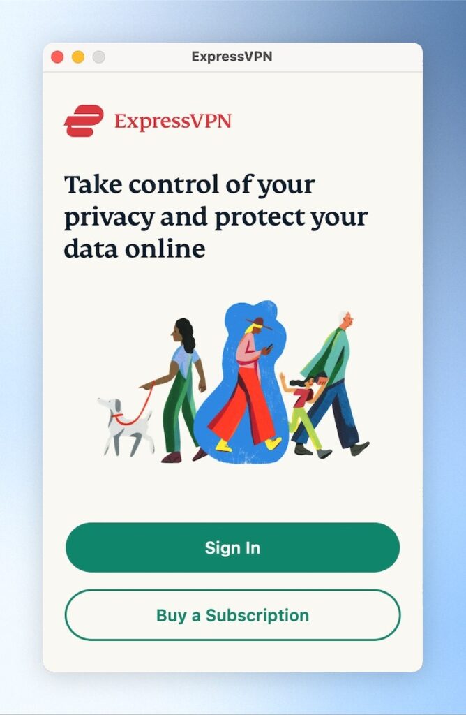初始畫面如下圖，點擊「Sign In」登入ExpressVPN