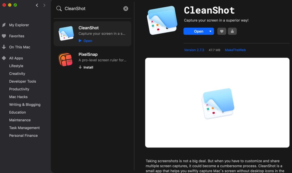 Setapp訂閱平台中搜尋CleanShot