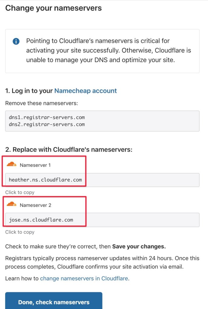 修改NameCheap的NameServer，改為Cloudflare代管
