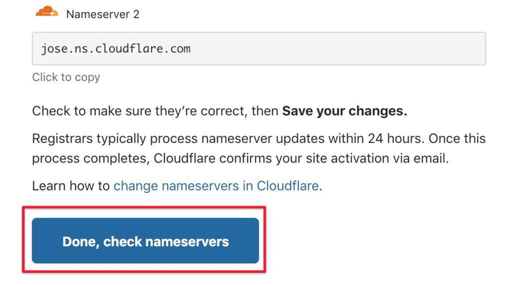 點擊「Done, check nameservers」