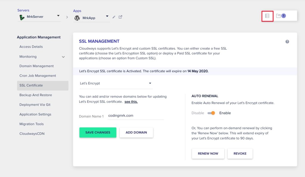 跳轉到Cloudways Server控制畫面