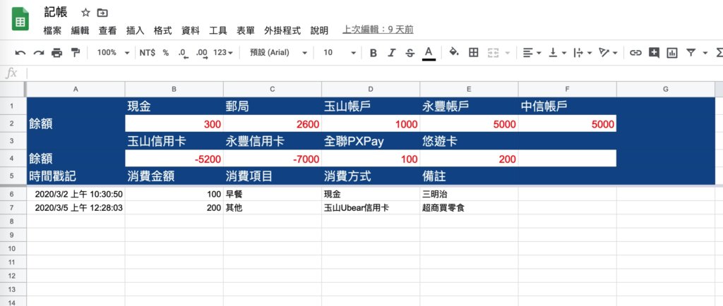 Google表單記帳術-電腦查看餘額及消費明細