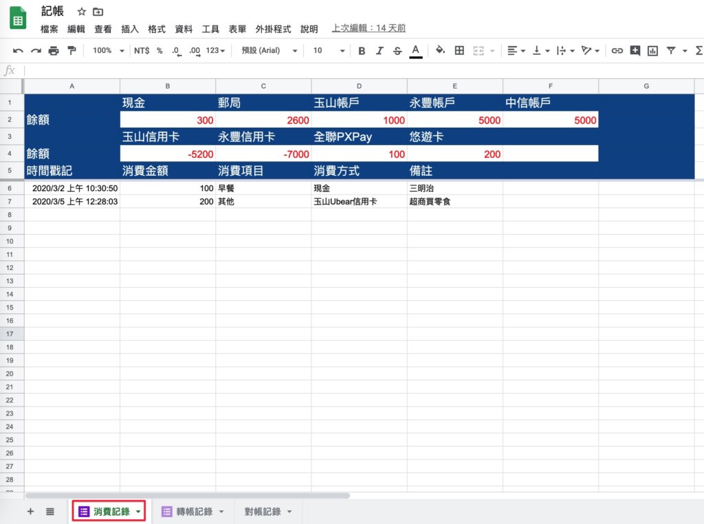 Google表單記帳術-新增總餘額計算-移動到消費記錄分頁