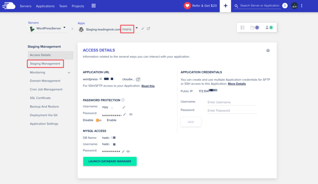開啟 Cloudways 上 Staging 的管理介面,點擊 Staging Management