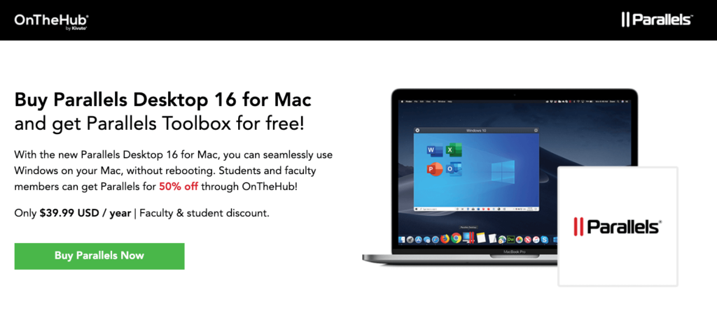 Parallels Desktop 學生優惠的網頁
