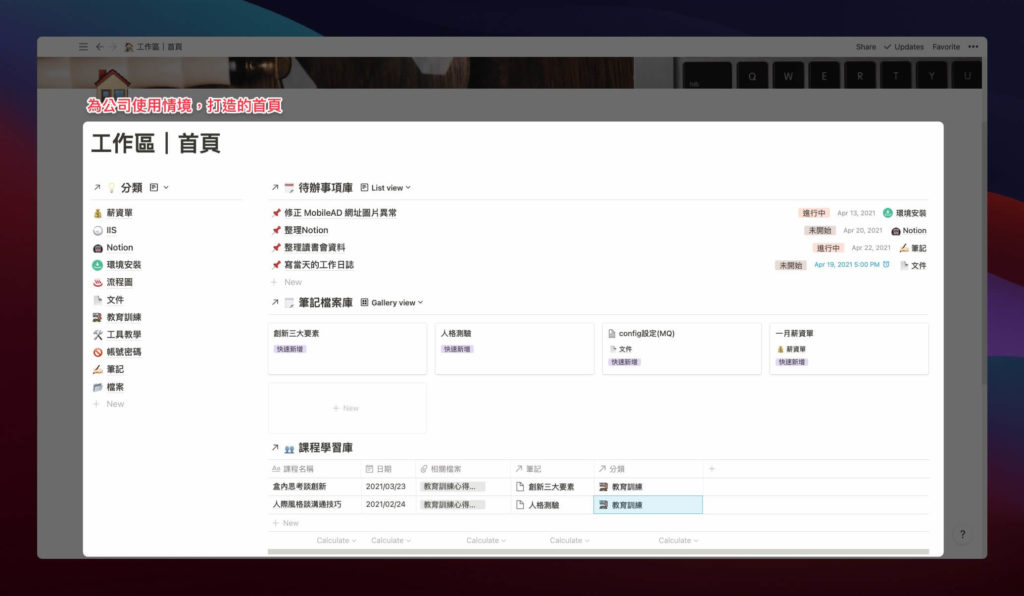 符合最強烈需求的使用情境首頁:公司工作區首頁