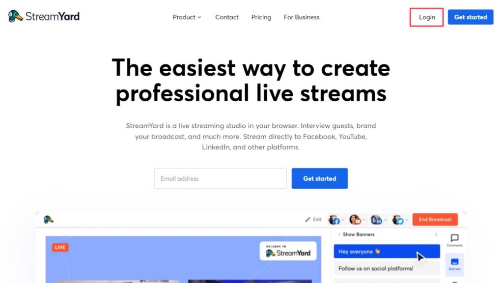 請另一位共同主持人用相同的 E-mail 登入 StreamYard (不同電腦)