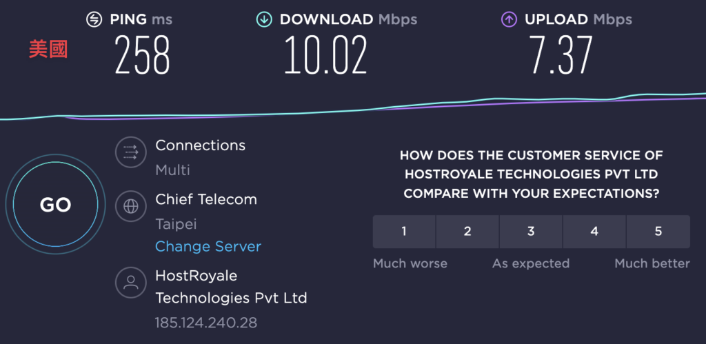 將 VPN 連線到日本網速測試