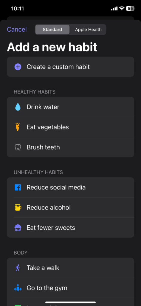 Create a custom habit 自行建立習慣