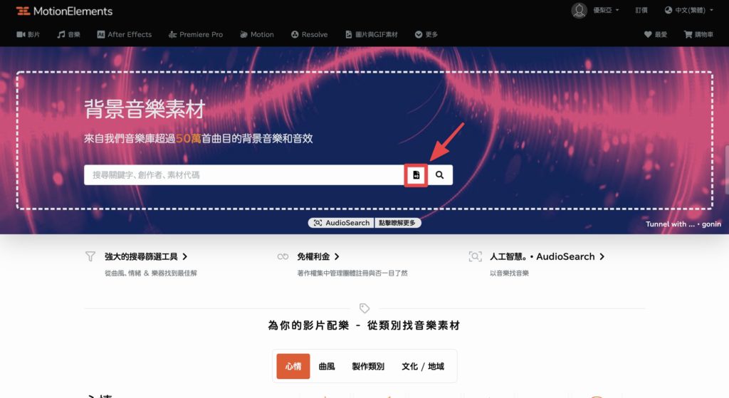 點擊搜尋條上的音樂檔案圖示