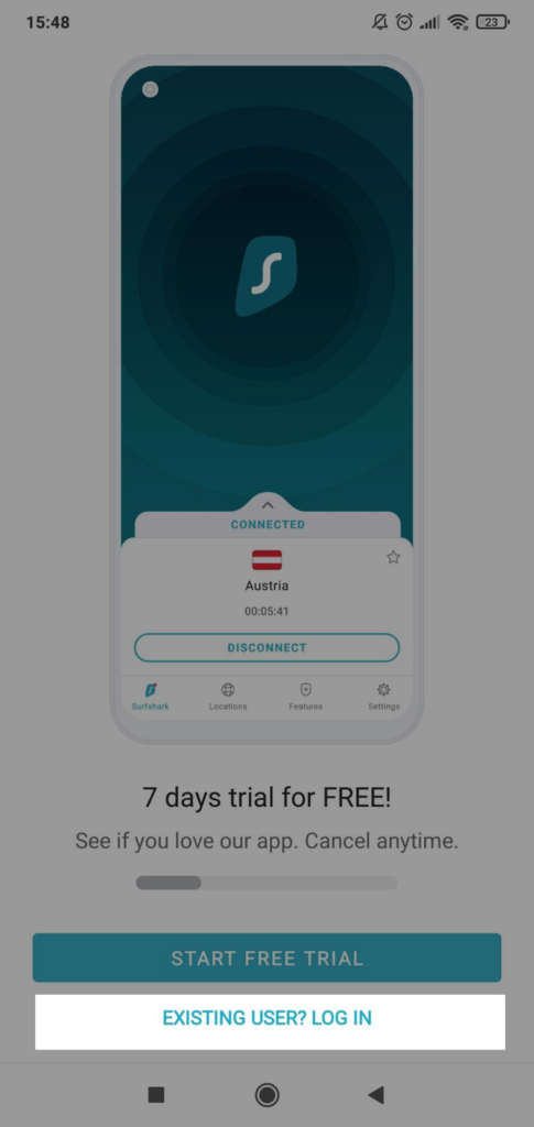 打開應用程式，點選最下方的「EXISTING USER? LOG IN」