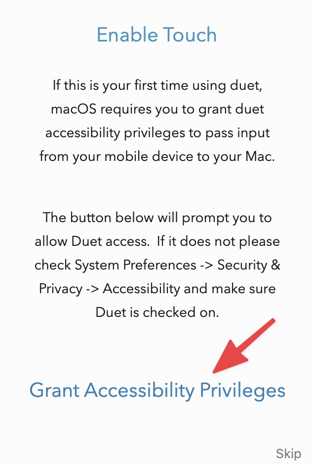 點擊【 Grant Accessibility Privileges 】，設定輔助使用權限