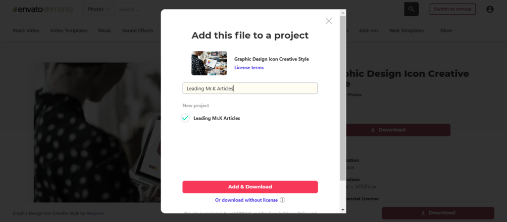 輸入你的專案名稱,並點選 Add & Download,這樣就完成素材的下載囉!