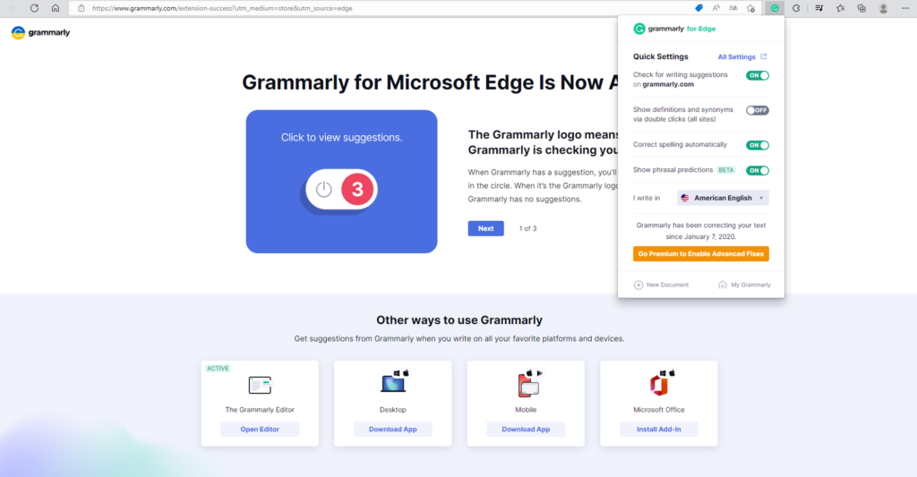 Grammarly Edge 擴充工具