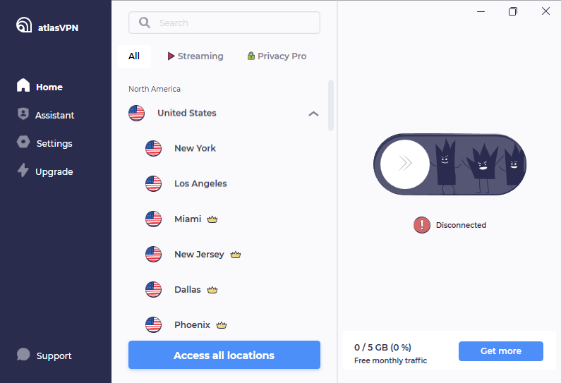 始使用免費版的 Atlas VPN