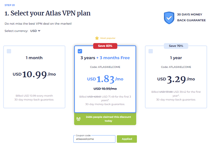 Atlas VPN 價格方案