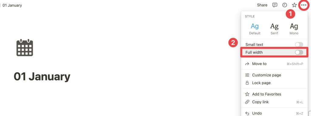 點擊頁面右上角設定,開啟 「 Full width 」