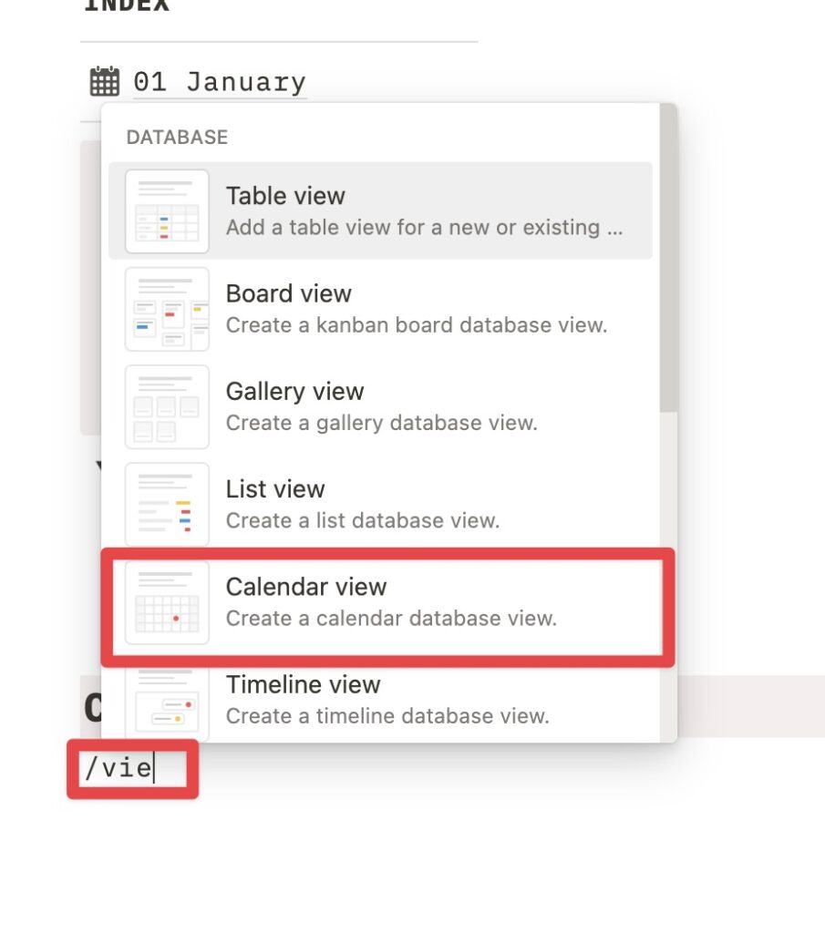 在 Calendar 月曆下方新增「 / calendar view 」
