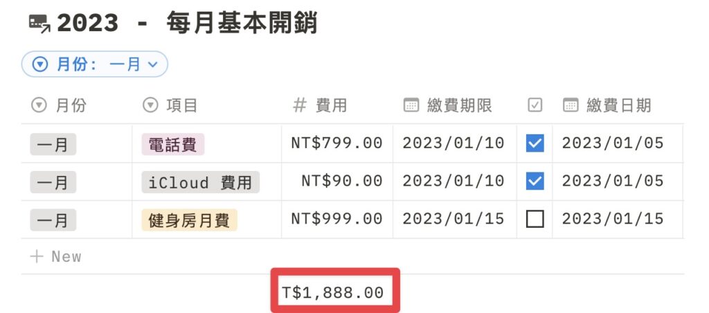 完成後,系統就會自動將基本開銷加總起來~