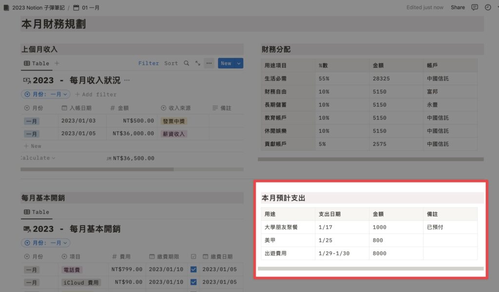 本月預計支出