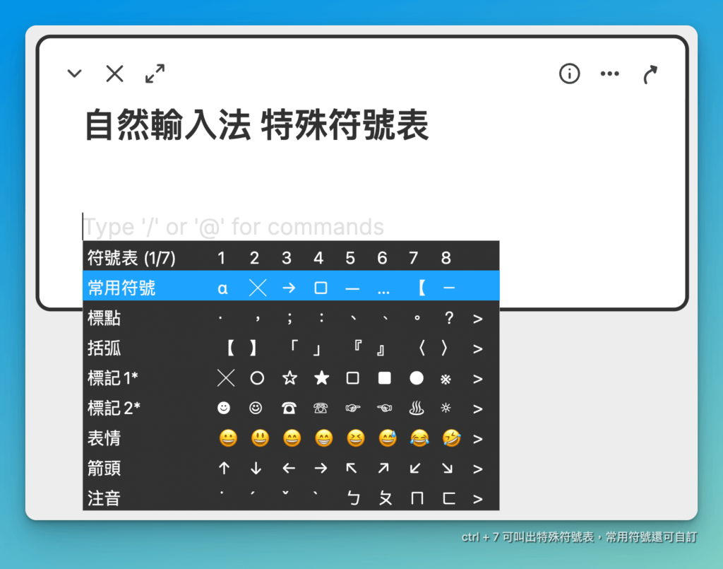 自然輸入法特殊符號表