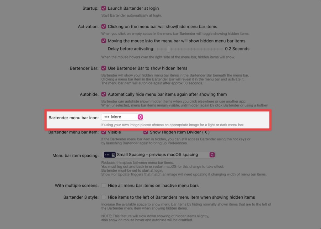 到設定中的「General」點擊「Bartender menu bar icon」
