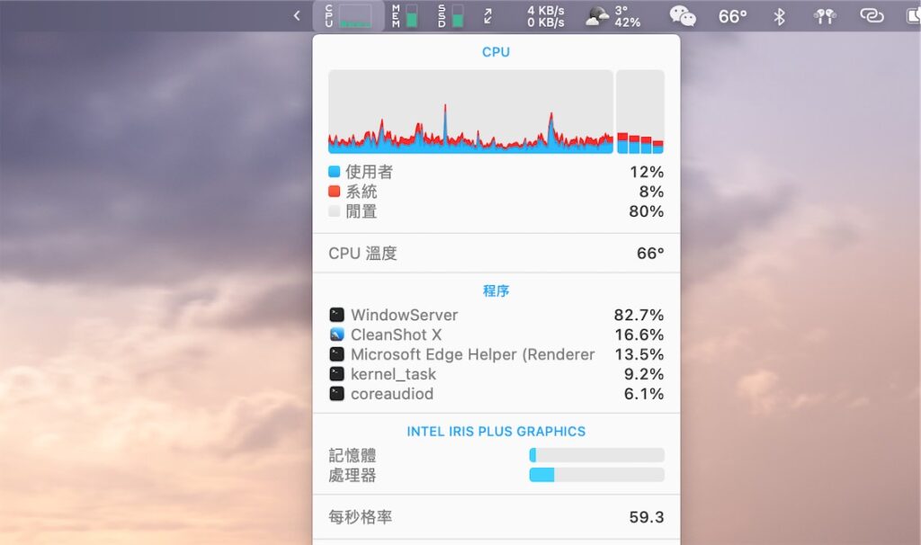 從 iStat Menus 可以看出系統效能