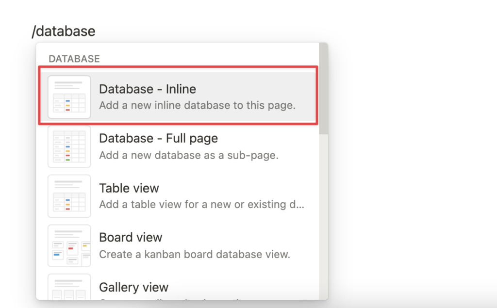 輸入 Database,選擇 Database - inline