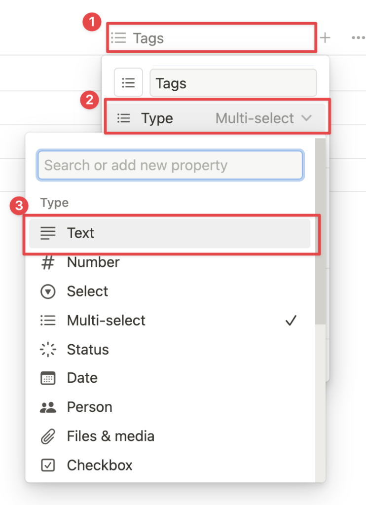 點選右邊的「Tags」欄位,點擊「Type」,將屬性改為「Text」