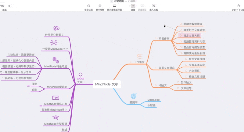 將連接使用滑鼠連結到關聯節點,雙擊連接線可以先增內容