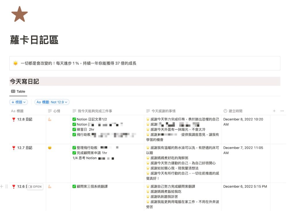 我的 Notion 日記模板