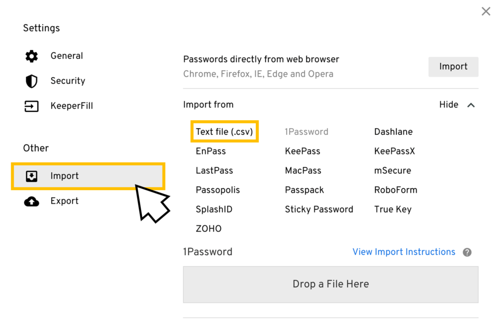 選擇「Import」，並選擇「csv」檔案類型