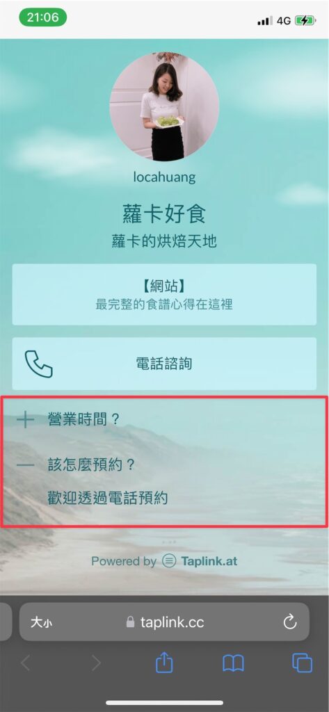 Taplink 有簡單問答功能