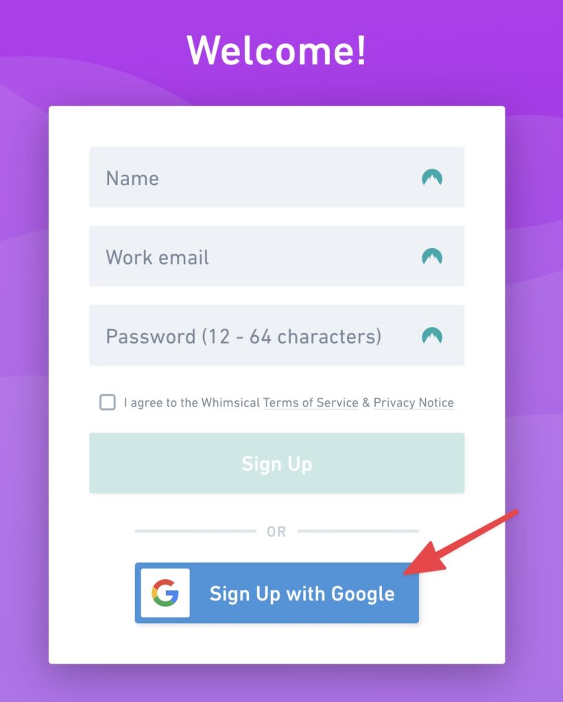 輸入資料,或是直接使用 Google 帳號註冊