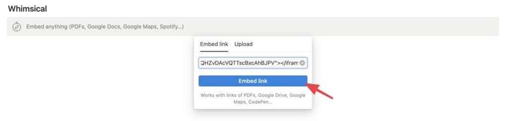 貼上連結,並點擊「Embed link」