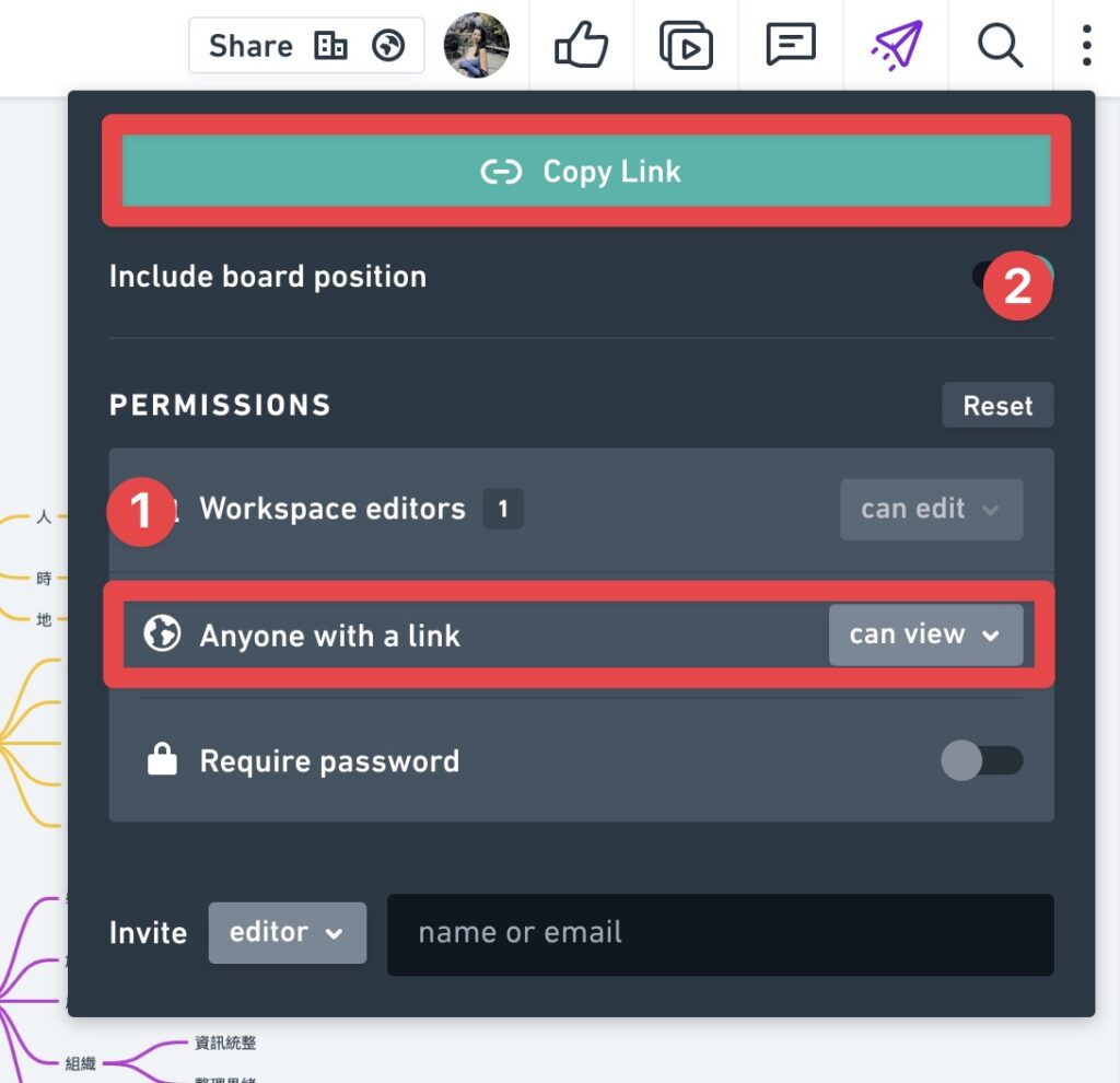 先設定權限為「Can View」,並點擊「Copy Link」