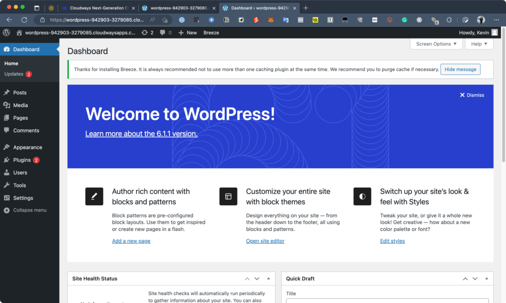 輸入帳號密碼，進入 WordPress 網站後台