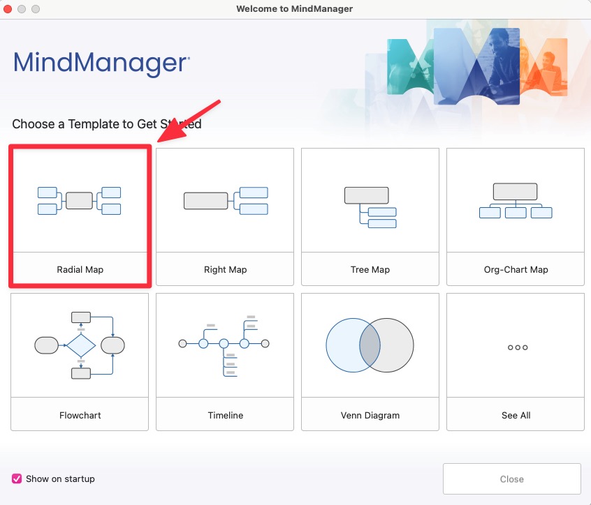 開啟 MindManager App 點擊「Radial Map」
