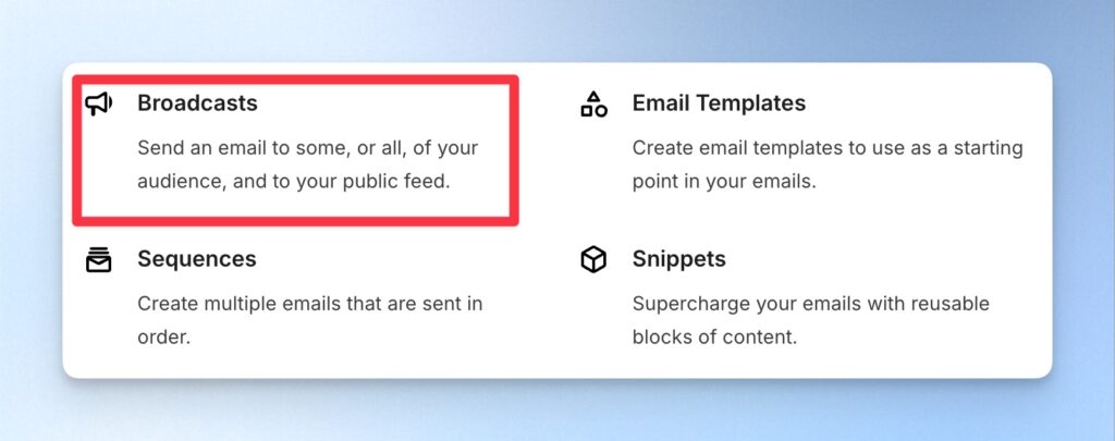 點擊上方「Send」，選擇「Broadcasts」