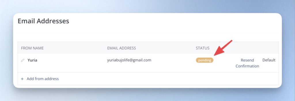 在「Email Addresses」欄位，確認目前電子信箱的驗證狀態
