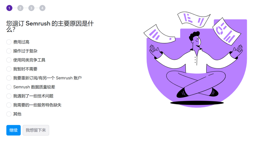 點選此連結進入取消訂閱申請頁面,選擇退訂的主要原因