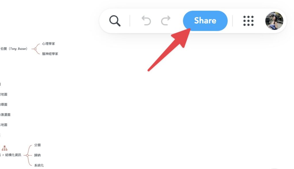 點擊編輯頁面右上角的「Share」
