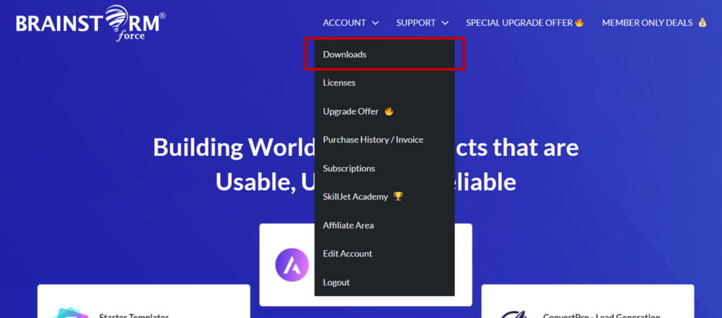 點選上方工具列「Account > Downloads」