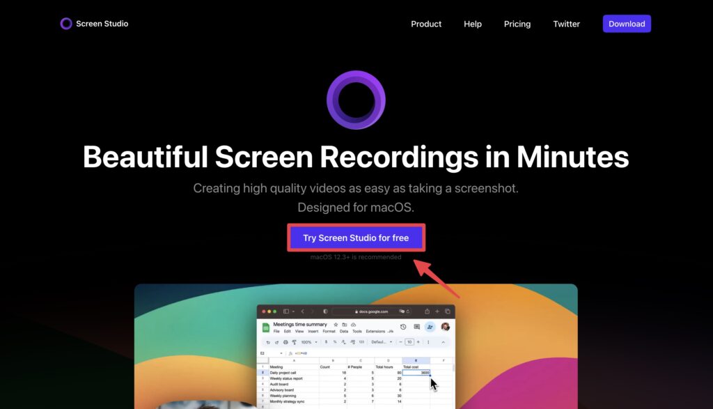 點擊下方按鈕進入官網,點擊「Try Screen Studio for free」