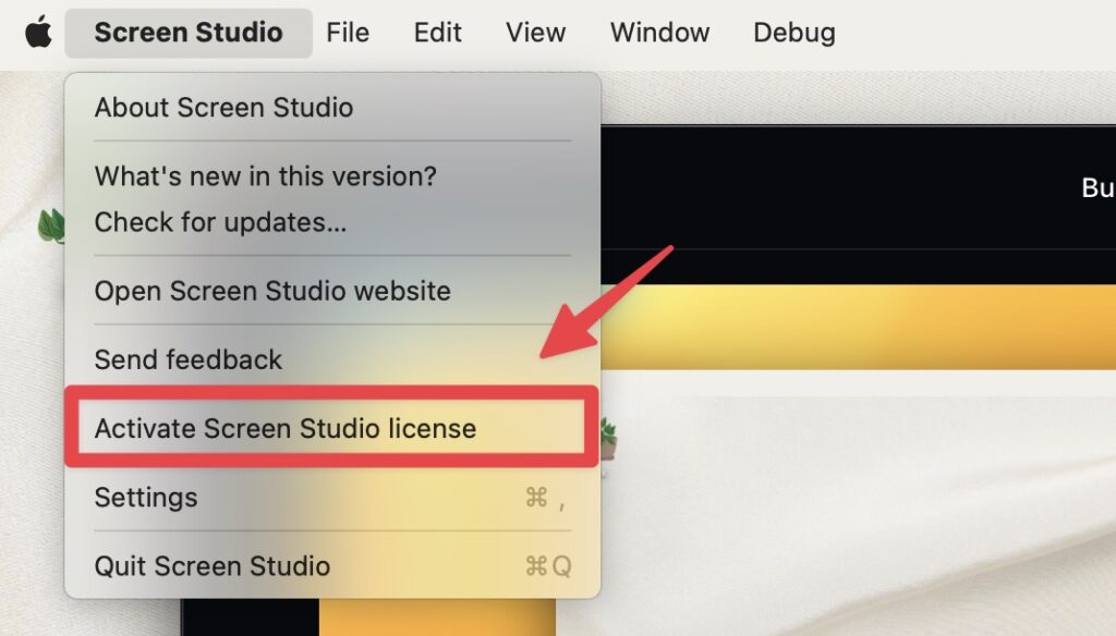 開啟 Screen Studio 軟體,點擊左上角「Activate Screen Studio license」