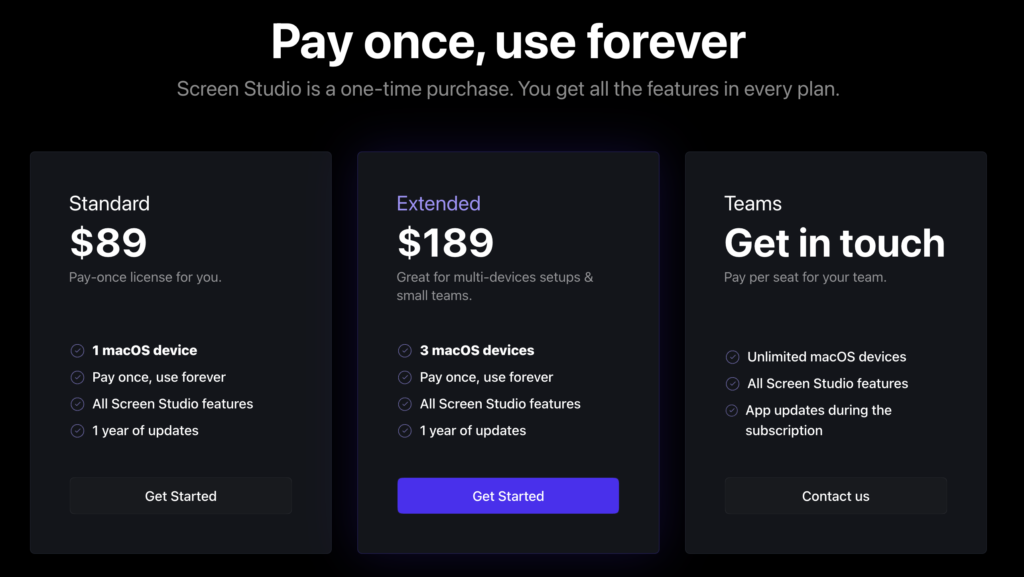 Screen Studio 的價格方案