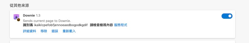 在擴充程式頁面中看到 Downie 的程式,就表示安裝完成了!