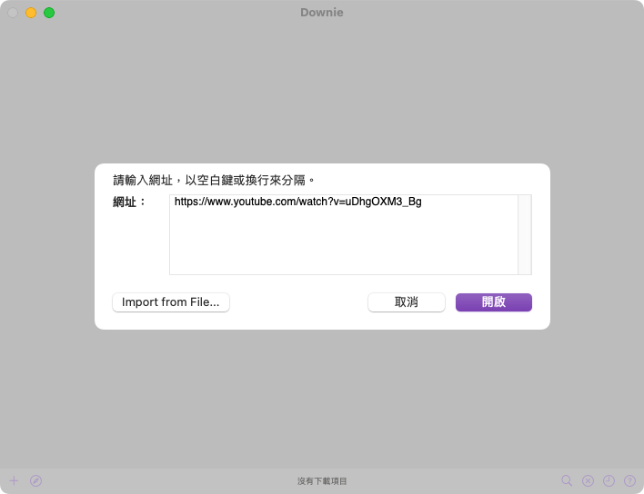 在空白處輸入你想要下載的網址(如果已經複製好了,Downie 也會直接幫你讀取下載)