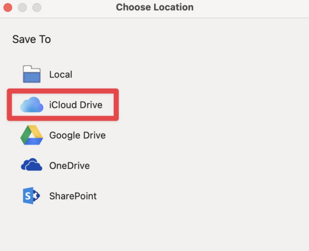 選擇儲存位置,這邊以 iCloud 做示範